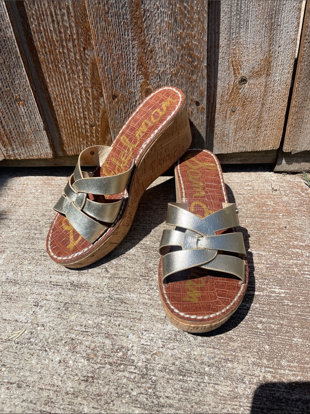 Sam Edelman Raynere Cork Wedge Sandal, Tan Patent Leather - Women's 8.5